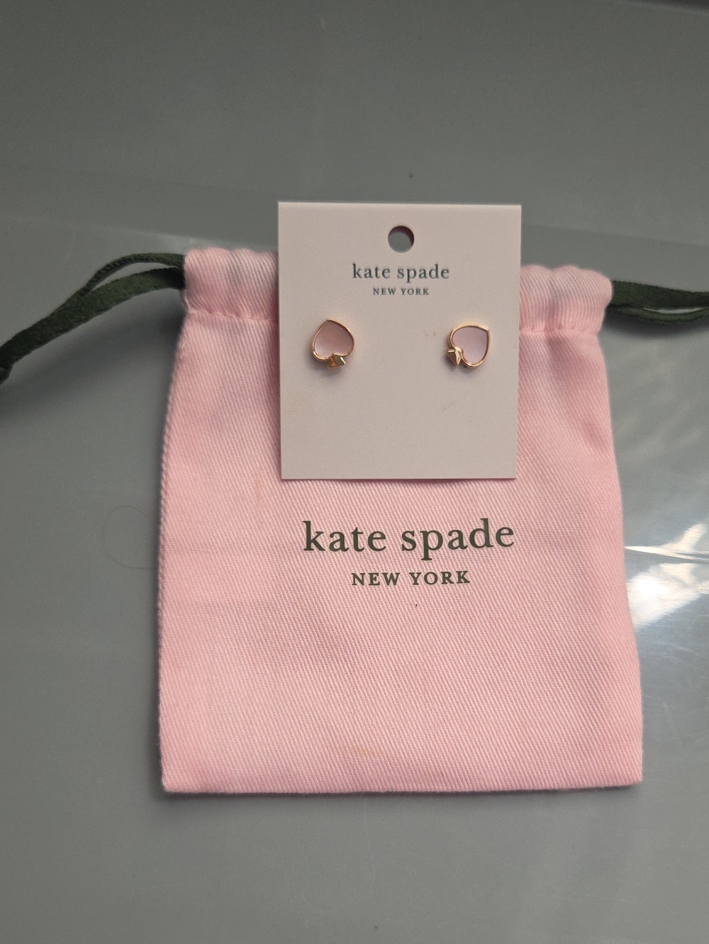 kate spade Pink Heart Enamel Stud Earrings with Gold-Tone Trim - Picture 3 of 3